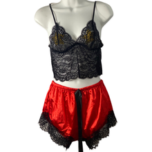 Load image into Gallery viewer, Satin Lace v-neck short set
