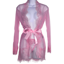 Load image into Gallery viewer, Lace floral front closure night gown with  mesh  G- string underwear.
