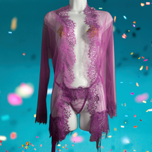 Load image into Gallery viewer, Lace floral front closure night gown with  mesh  G- string underwear.
