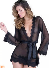 Load image into Gallery viewer, Lace floral front closure night gown with  mesh  G- string underwear.
